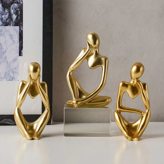 Set de 3 statues penseurs en métal